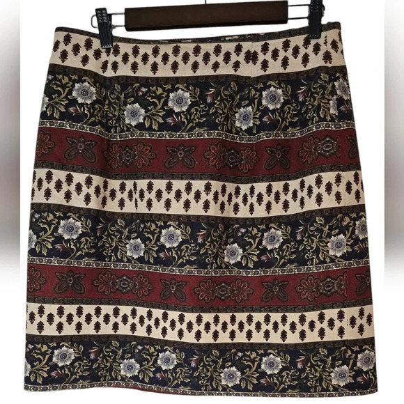 Breeches Linen Blend Vintage Multicolor Floral Wrap Skirt Size-14 - Picture 2 of 9